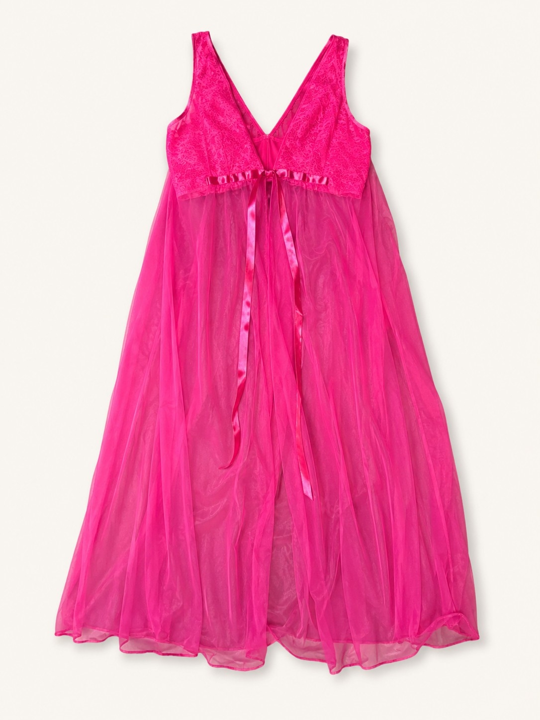 Vintage 1960s Vanity Fair Hot Pink Sheer Nylon Babydoll Nightgown Size 34 Usa